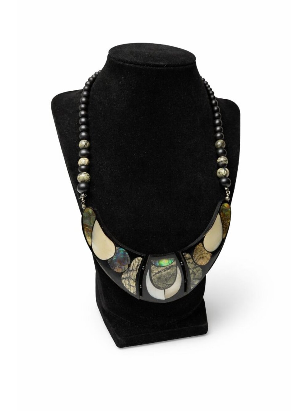 Vtg 70s Lee Sands Geometric Inlay Iridescent Abalone Mother of Pearl Necklace